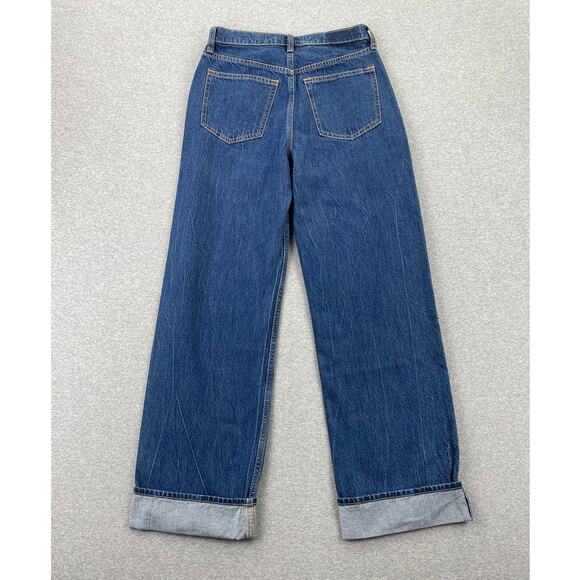 Abercrombie & Fitch High Rise Loose Jeans Women 26 Short Blue Dark Wash Cuff Hem - Picture 5 of 16